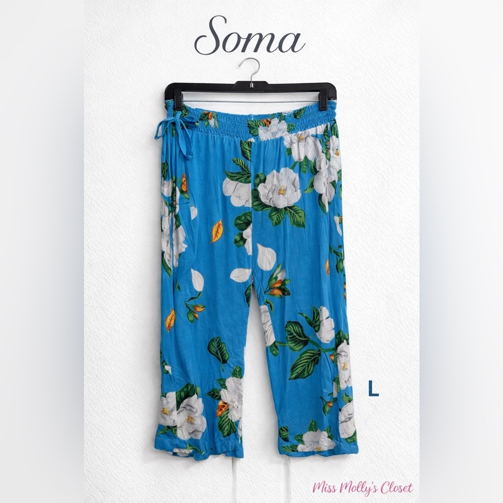 Soma Blue Floral Pajama Set Cami M Pants S Soft Cozy Lounge Sleepwear Womens - Picture 3 of 12